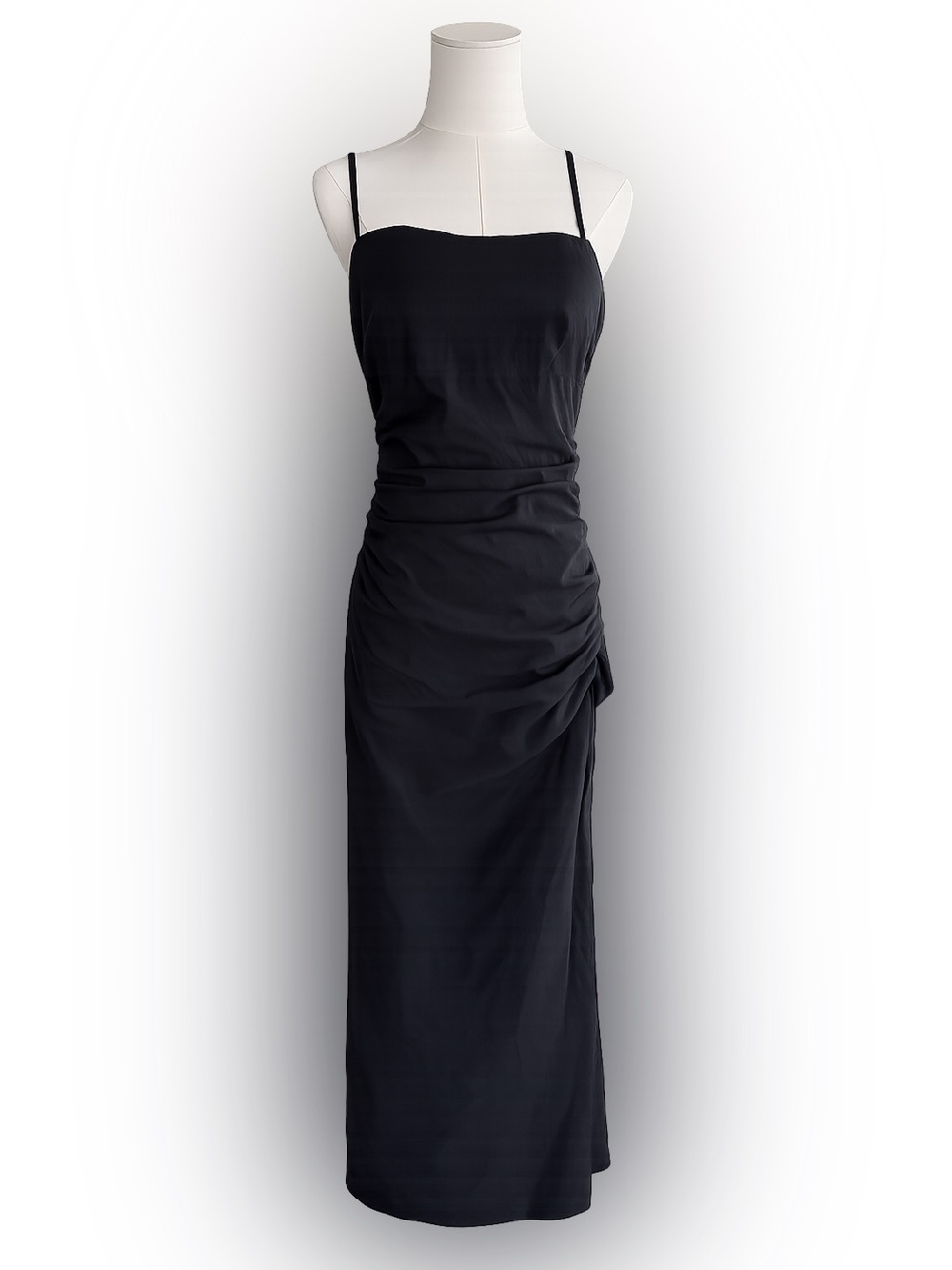 Zara Ruched Black Midi Dress Open Back Ring Detail Size Medium